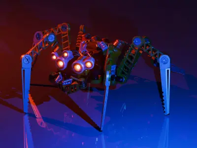 Mechanical Spider Robot  Low-poly 3D model