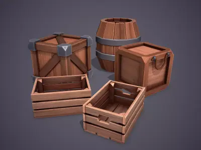 Crates Stylized Box Barrel Low-poly 3D model