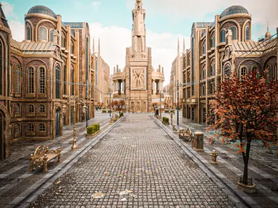 ROAD SET MODULAR ART DECO STEAMPUNK  Low-poly 3D model