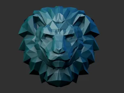 polygonal lion head 3D print model