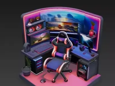 RGB Gaming Setup - Triple Monitor Battlestation with LED PC Desk 3D model