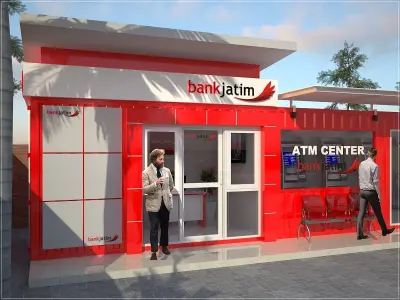 Bank office from shipping container Low-poly 3D model