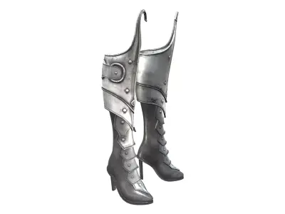 Sci-fi Medieval Steampunk High Heel Metal Armour Boots Low-poly 3D model