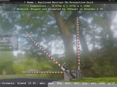 Railroad Barrier 7m High-Poly with and without Protective Grid 3D Model Pack