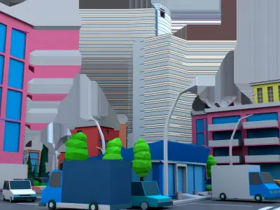 Toon City Low Poly Animated Low-poly 3D model