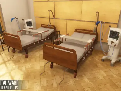 Hospital ward - interior and props Low-poly 3D model