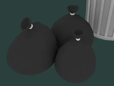 Garbage Cans And Bags Low-poly 3D model