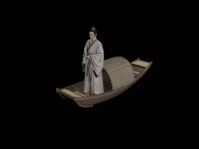 Chinese scene with light boat scholar 3D model