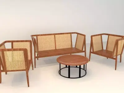 rattan sofa Low-poly 3D model