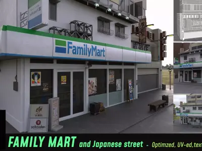 Family Mart- convenience store and street Low-poly 3D model
