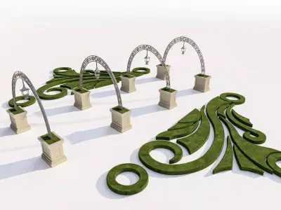 Classical Garden Archway and Topiary Set Low-poly 3D model