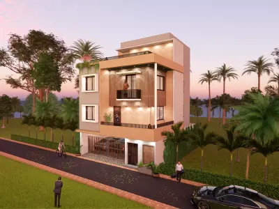 Contemporary 2story Residential Building - Modern House Exterior 3D model