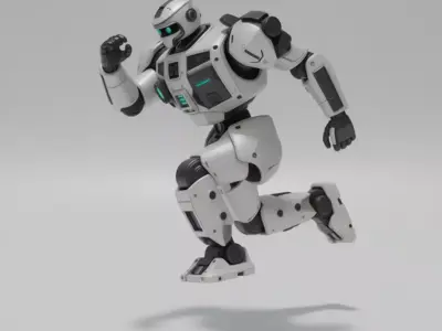 Sentinel Bot Futuristic Humanoid Robot Glowing Blue Accents Low-poly 3D model