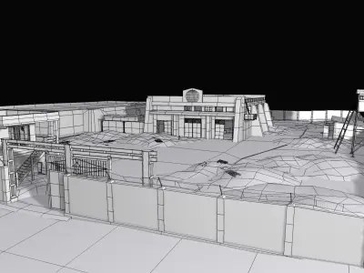 abandoned industrial site with underground bomb shelters Low-poly 3D model