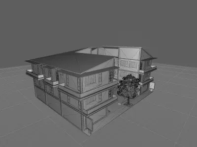 Modern Industrial Mixed Use Building  Shops  Apartments 3D Model Low-poly 3D model