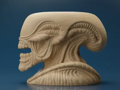 Biomechanical Horror Head Planter STL for 3D Printing 3D print model