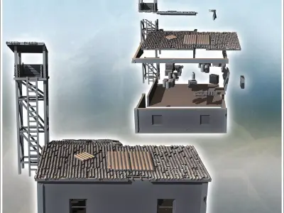 Outpost with storage sheds and surveillance tower 12 3D print model