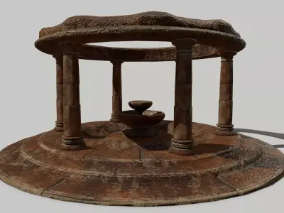 Altar Set wooden wheel Low-poly 3D model