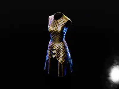 Golden Elegance - Radiant Gold Evening Dress Low-poly 3D model