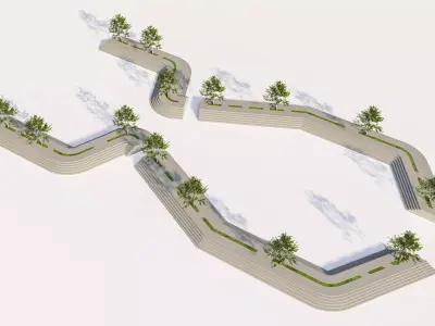 Urban Park Stepping Sitting Area  Low-poly 3D model