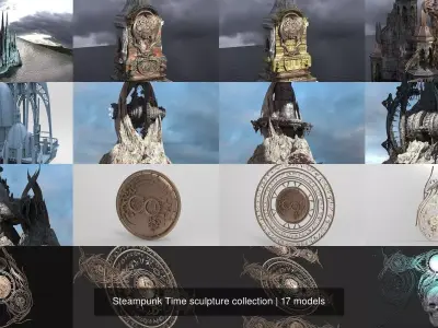 Steampunk Time sculpture collection 3D Model Pack