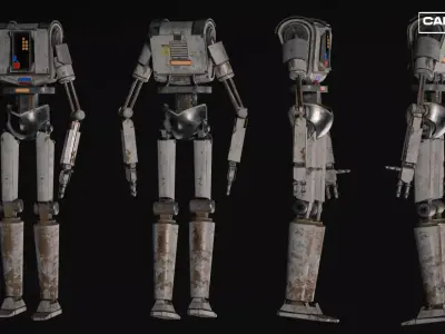 Armored Security Robot NPC Rigged and PBR Low-poly 3D model