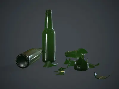 Green Glass Broken Bottles PBR Game Ready Low-poly 3D model