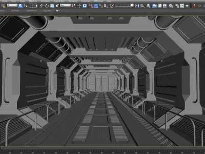 SCI FI INTERIOR SCENE SPACE SHIP CORRIDOR Low-poly 3D model