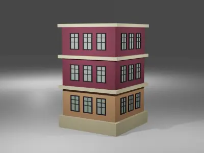 Low Poly Building three story Low-poly 3D model