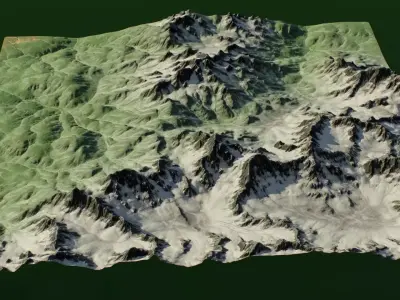 Large Mountains Realistic Terrain 4k PBR Landscape Low-poly 3D model
