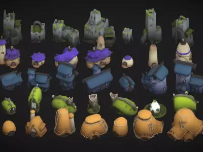 Stylized Buildings Pack Low-poly 3D model