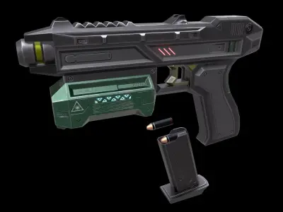 Scifi Pistol Magazine Bullets Triger Eject Button Included Low-poly 3D model