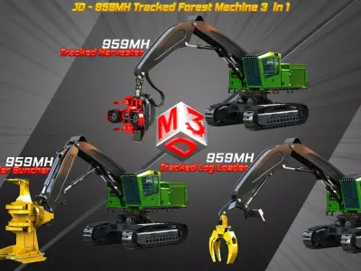 JD - 959MH Tracked Forest Machine 3  in 1 3D Model Pack