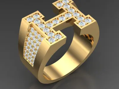 Light Gold Diamond Men Ring 2MR009 3D model