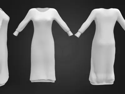 Long Sleeve Loose Fit Solid Maxi Dress Low-poly 3D model