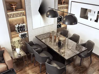 Modern apartment with elegant living room kitchen  dining room 3D model