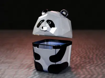 Panda Trash Can Low poly 3D model