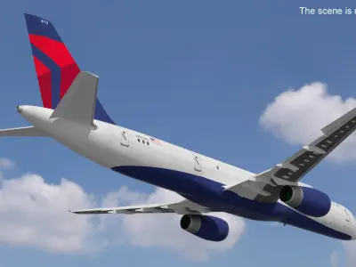  Delta Airlines Boeing 757 Commercial Airliner Rigged for Cinema 4D 