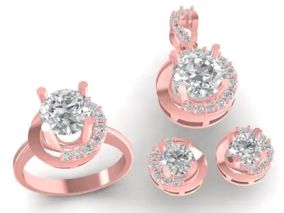Elegant Round Halo Jewelry Set for Women  3045 3D print model
