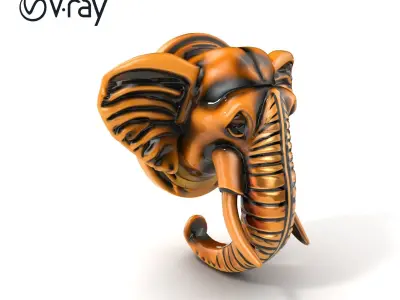Elephant Head Door Handle Sculpture model pack Low-poly 3D model