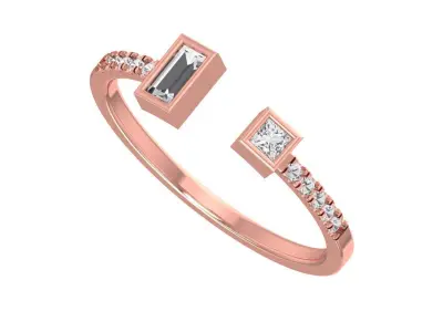 Open End Light Weight  Baguette Princess stone Band Ring 3D print model