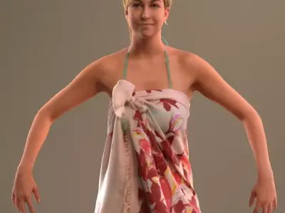 Rigged lady in vacation or beach clothing Low-poly 3D model