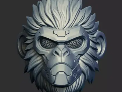 Cyber Primate Mask STL -  Futuristic Monkey Mask 3D print model