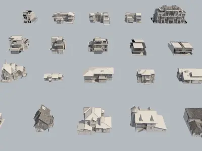 100 Cottage buildings 3D 3D model