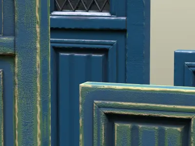 Wooden Painted Entrance Double Door windows Low-poly 3D model