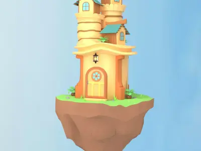 Floating Tavern Low-poly 3D model