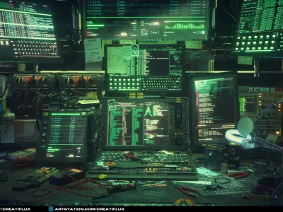  Cyberpunk Hacking Workspace 