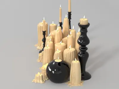 Beige Melted Floor Candles for Fireplace 3D model