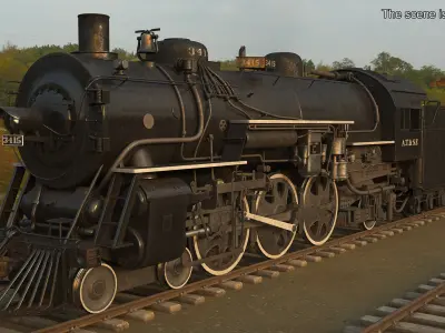  Vintage Steam Locomotive ATSF 3415 Rigged for Cinema 4D 