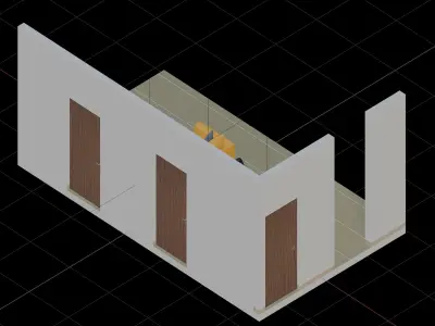 Isometric Living Dining Room With One Yellow Sofa 3D model